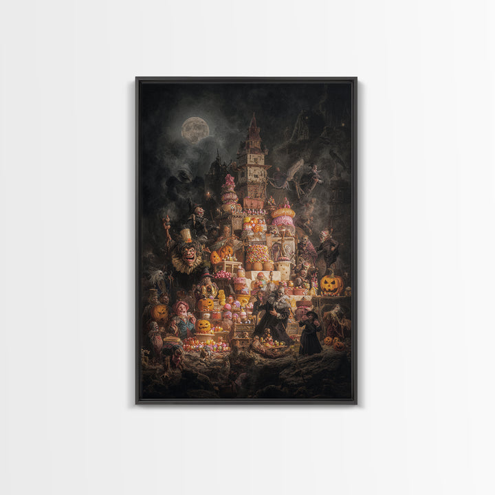 The Candy Corn Kingdom, Dark Romantic Horror Art, Vertical Wall Art, Gothic Horror Wall Art, Framed Canvas Print, Halloween Wall Art