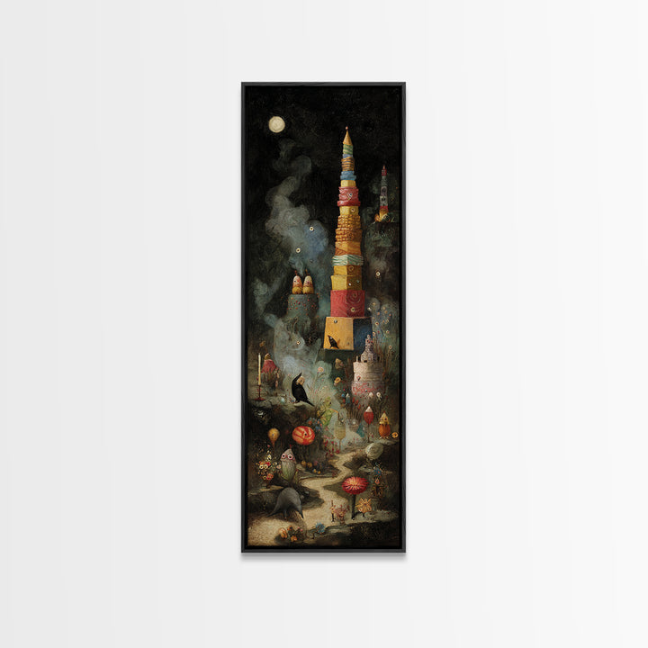 The Candy Corn Kingdom, Symbolist Dream Art, Tall Narrow Wall Art, Dark Fantasy Wall Art, Canvas Print, Halloween Wall Art
