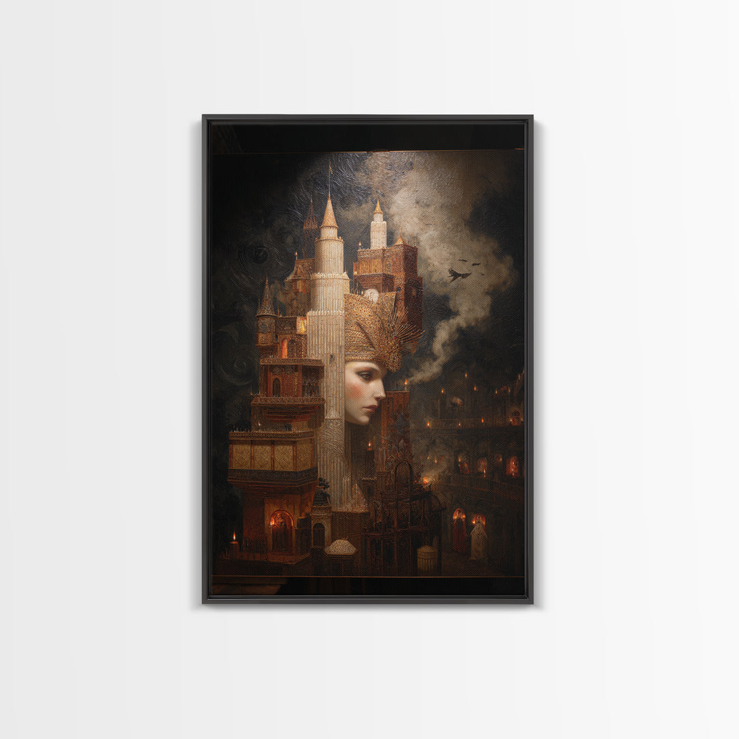 The Candy Corn Kingdom, Ornate Symbolist Art, Vertical Wall Art, Gothic Horror Wall Art, Framed Canvas Print, Halloween Wall Art