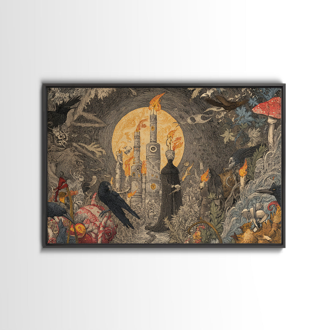 The Candy Corn Kingdom, Expressionist Nightmare Art, Landscape Wall Art, Macabre Wall Art, Framed Canvas Print, Halloween Wall Art