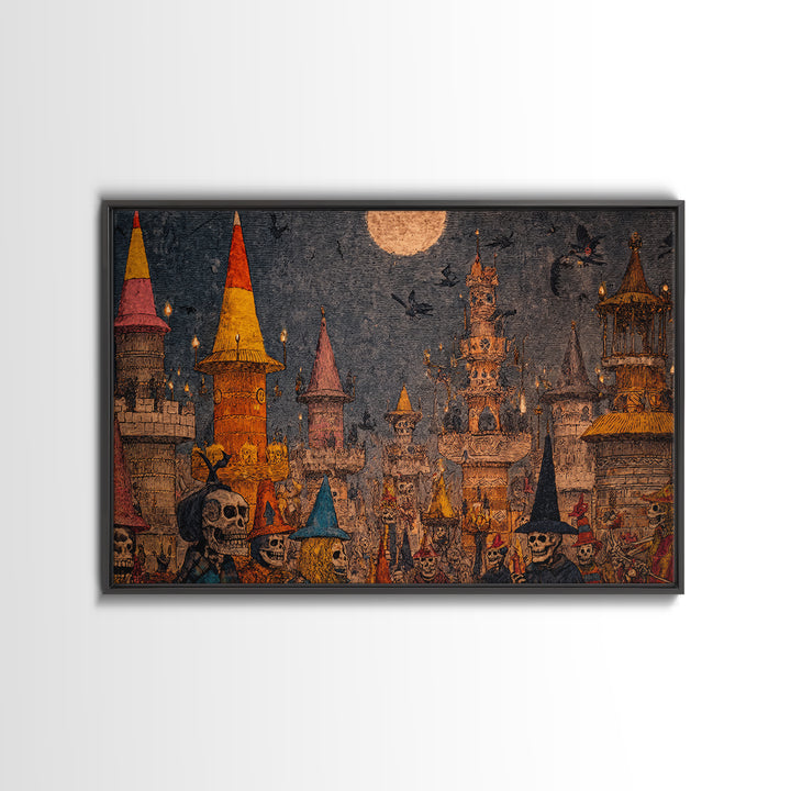The Candy Corn Kingdom, Grotesque Carnival Art, Landscape Wall Art, Dark Halloween Decor, Framed Canvas Print, Halloween Wall Art