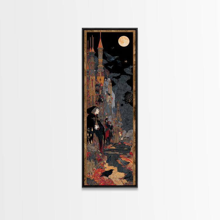 The Candy Corn Kingdom, Stained Glass Gothic Art, Tall Narrow Wall Art, Dark Fantasy Wall Art, Canvas Print, Halloween Wall Art