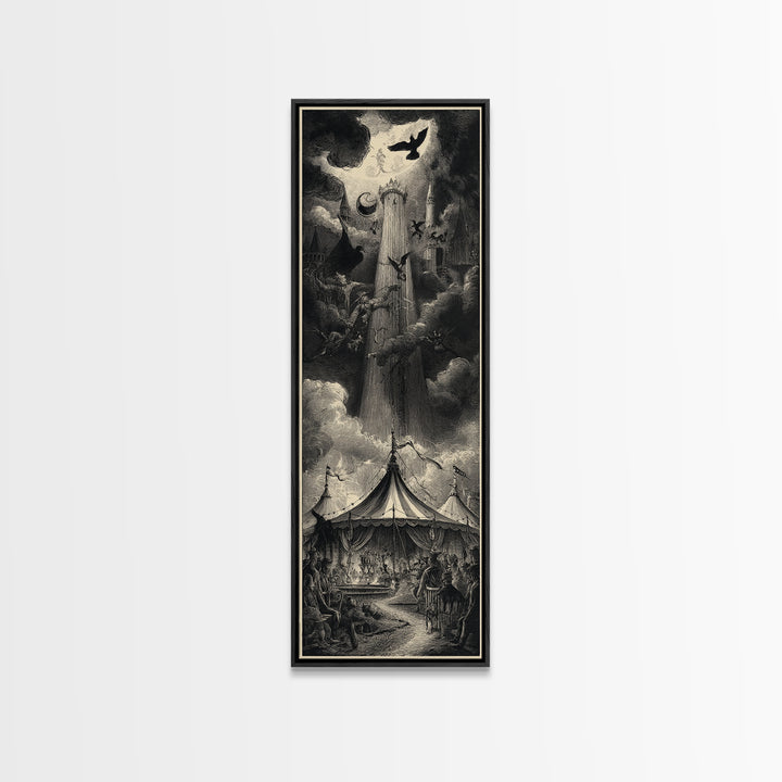 The Jack-O'-Lantern Circus, Gothic Engraving Art, Tall Narrow Wall Art, Gothic Horror Wall Art, Framed Canvas Print, Halloween Wall Art