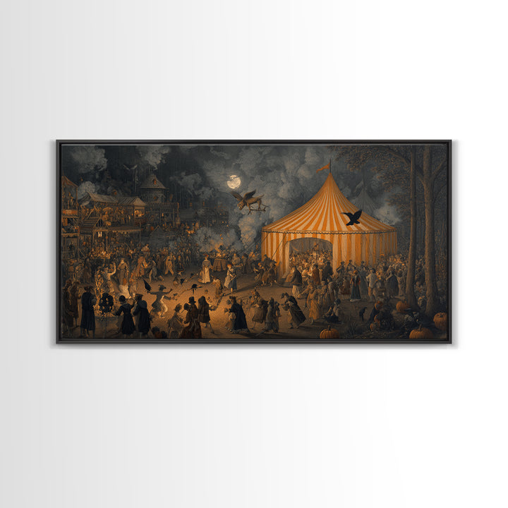 The Jack-O'-Lantern Circus, Northern Renaissance Horror, Wide Panoramic Art, Gothic Horror Wall Art, Canvas Print