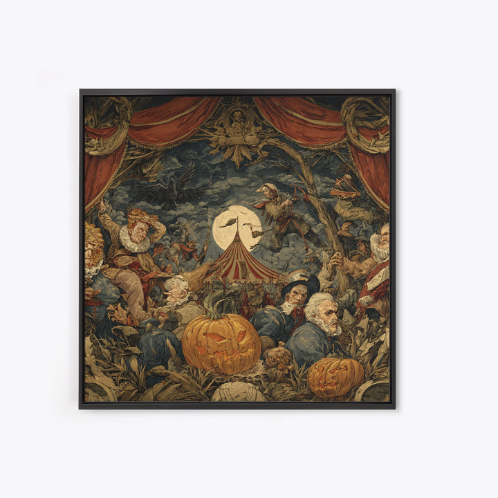 The Jack-O'-Lantern Circus, Dark Renaissance Art, Square Wall Art, Gothic Horror Wall Art, Framed Canvas Print