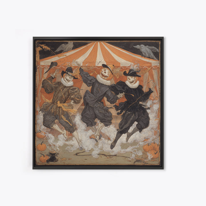 The Jack-O'-Lantern Circus, Danse Macabre Art, Square Wall Art, Dark Halloween Decor, Framed Canvas Print