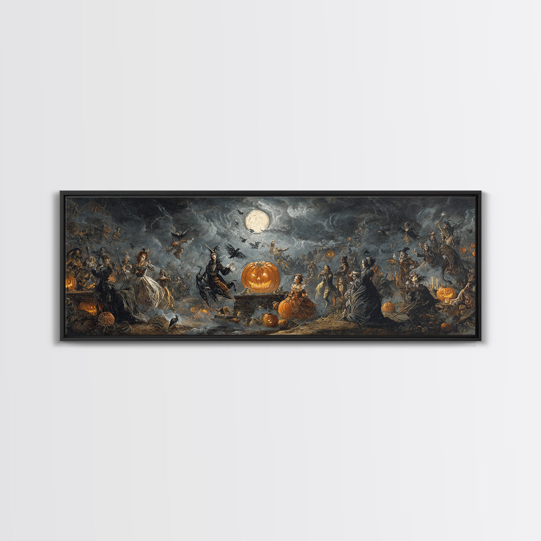 The Jack-O'-Lantern Circus, Dark Romantic Horror Art, Extra Wide Wall Art, Macabre Wall Art, Framed Canvas Print, Halloween Wall Art