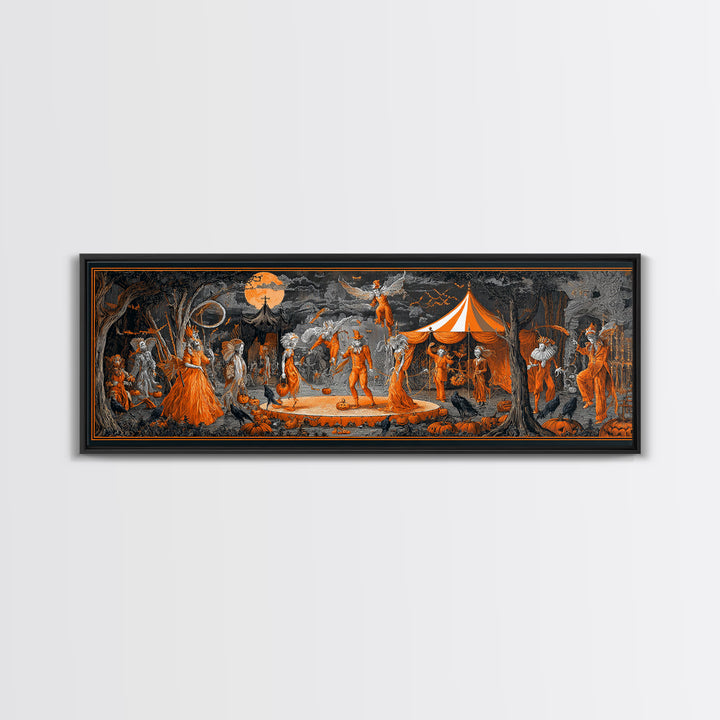 The Jack-O'-Lantern Circus, Visionary Gothic Art, Extra Wide Wall Art, Dark Fantasy Wall Art, Framed Canvas Print, Halloween Wall Art