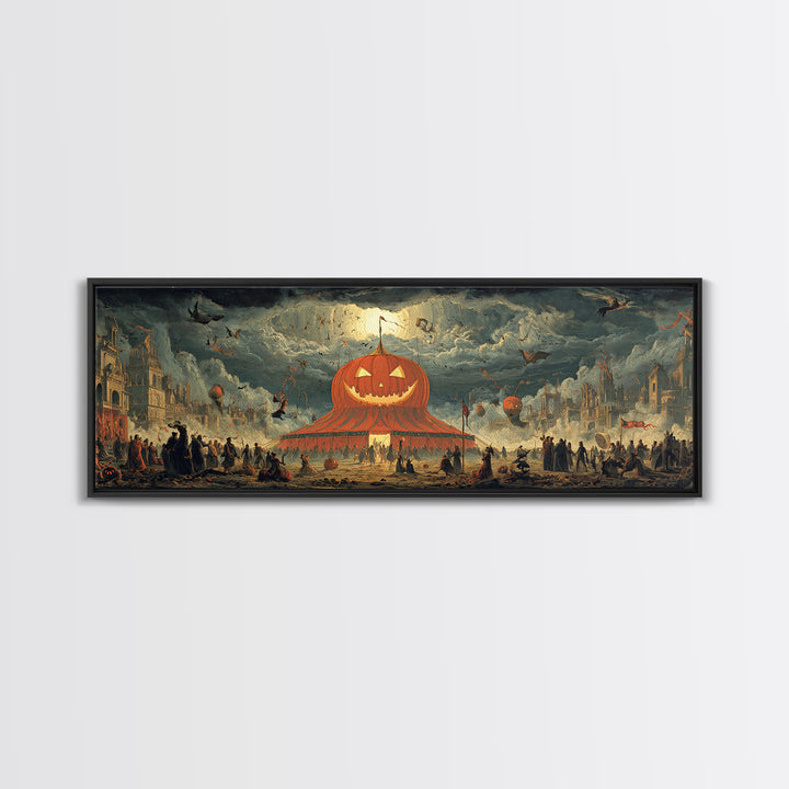 The Jack-O'-Lantern Circus, Apocalyptic Romantic Art, Extra Wide Wall Art, Macabre Wall Art, Canvas Print, Halloween Wall Art