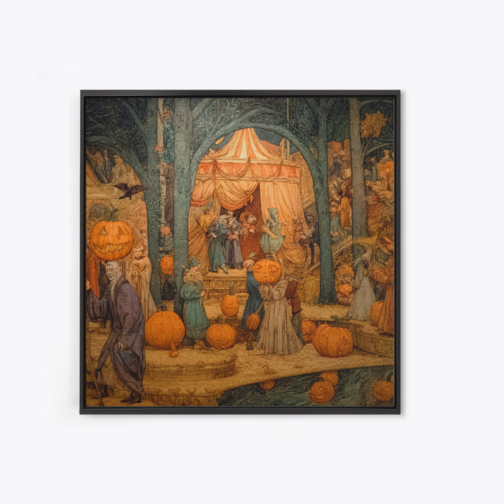 The Jack-O'-Lantern Circus, Ornate Symbolist Art, Square Wall Art, Gothic Horror Wall Art, Framed Canvas Print, Halloween Wall Art