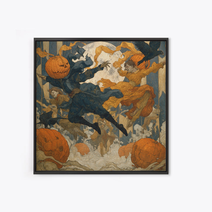 The Jack-O'-Lantern Circus, Symbolist Death Art, Square Wall Art, Dark Fantasy Wall Art, Canvas Print, Halloween Wall Art