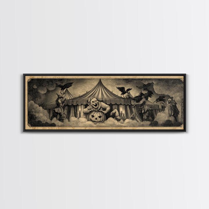 The Jack-O'-Lantern Circus, Expressionist Nightmare Art, Extra Wide Wall Art, Dark Halloween Decor, Framed Canvas Print, Halloween Wall Art