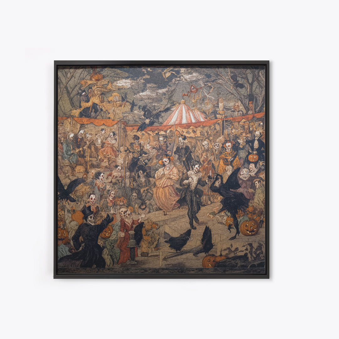The Jack-O'-Lantern Circus, Grotesque Carnival Art, Square Wall Art, Macabre Wall Art, Framed Canvas Print, Halloween Wall Art