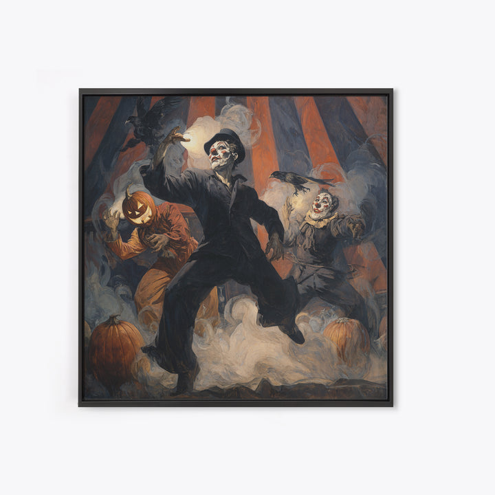 The Jack-O'-Lantern Circus, Expressionist Gothic Art, Square Wall Art, Dark Halloween Decor, Framed Canvas Print, Halloween Wall Art