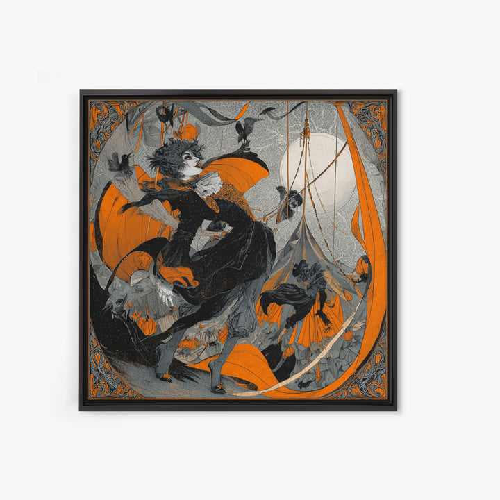 The Jack-O'-Lantern Circus, Decadent Line Art, Square Wall Art, Dark Fantasy Wall Art, Framed Canvas Print, Halloween Wall Art