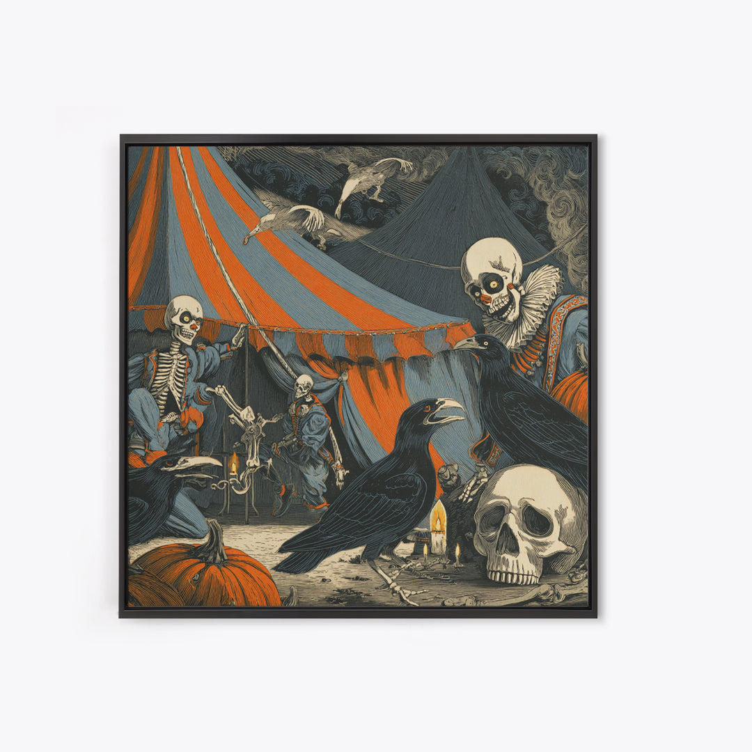 The Jack-O'-Lantern Circus, Macabre Folk Print Art, Square Wall Art, Gothic Horror Wall Art, Framed Canvas Print