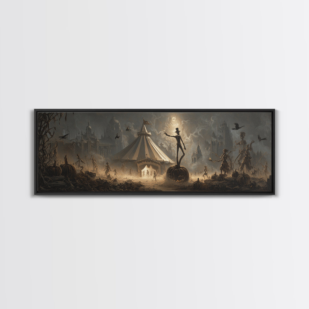 The Jack-O'-Lantern Circus, Surreal Apocalyptic Art, Extra Wide Wall Art, Dark Fantasy Wall Art, Framed Canvas Print
