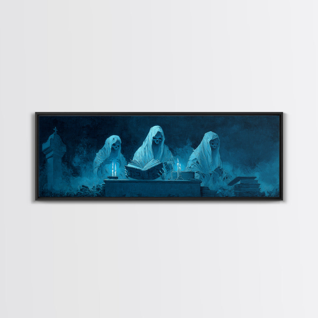 The Graveyard Book Club, Dark Romantic Horror Art, Extra Wide Wall Art, Dark Fantasy Wall Art, Canvas Print, Halloween Wall Art