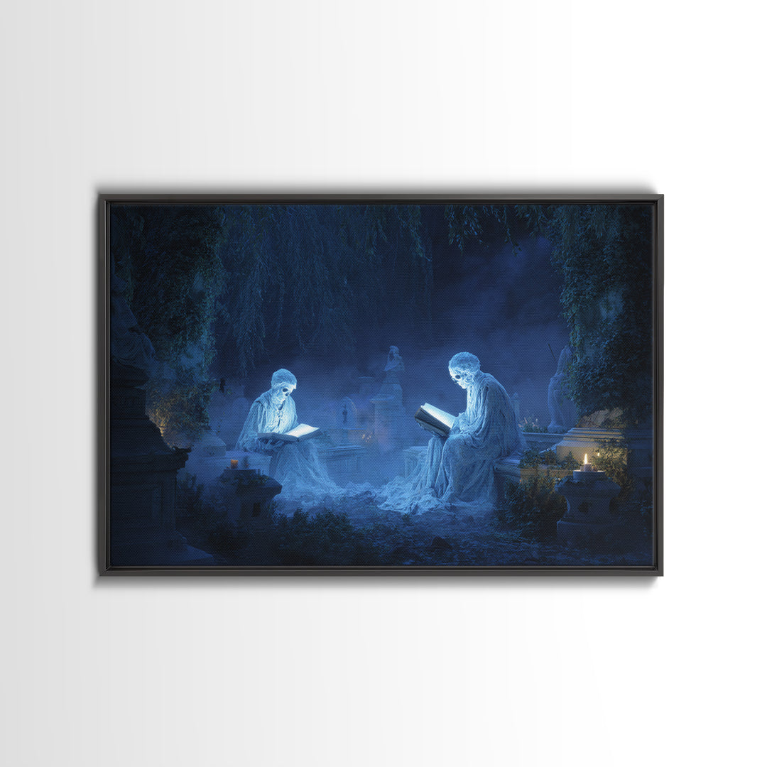 The Graveyard Book Club, Symbolist Gothic Landscape, Landscape Wall Art, Dark Fantasy Wall Art, Framed Canvas Print, Halloween Wall Art