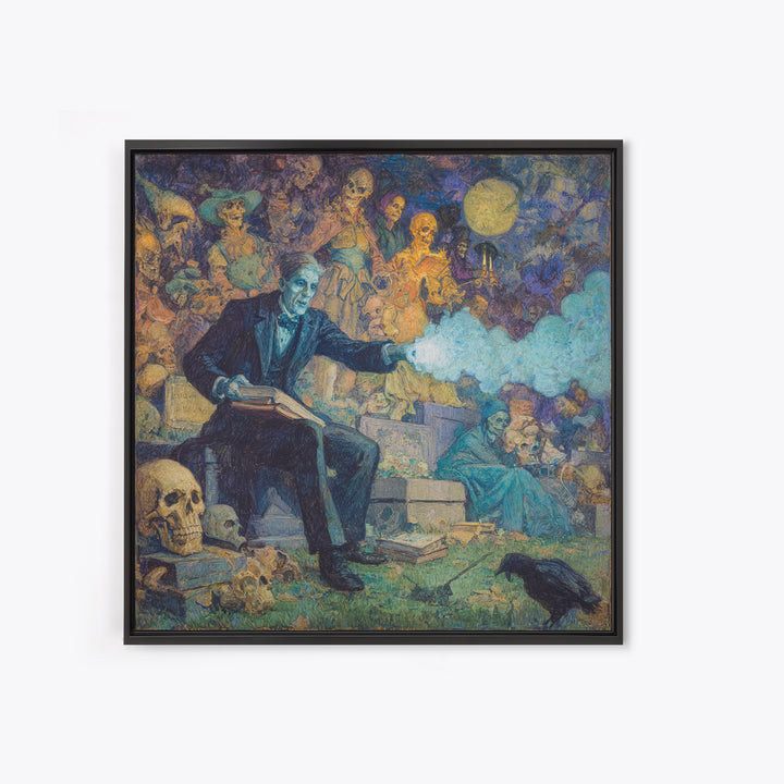 The Graveyard Book Club, Grotesque Carnival Art, Square Wall Art, Gothic Horror Wall Art, Canvas Print, Halloween Wall Art