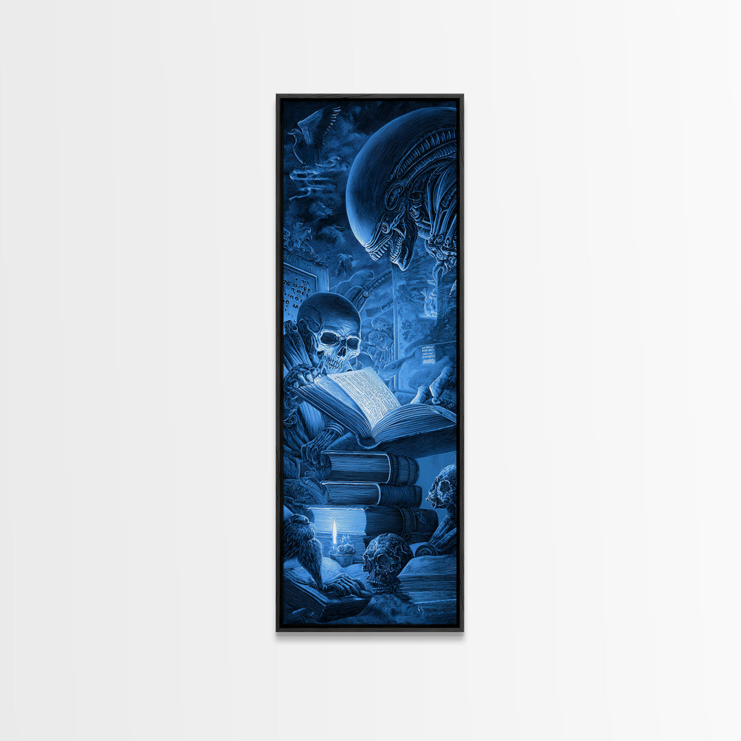 The Graveyard Book Club, Biomechanical Horror Art, Tall Narrow Wall Art, Dark Halloween Decor, Canvas Print, Halloween Wall Art