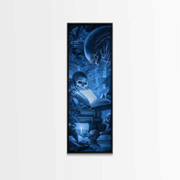 The Graveyard Book Club, Biomechanical Horror Art, Tall Narrow Wall Art, Dark Halloween Decor, Canvas Print, Halloween Wall Art