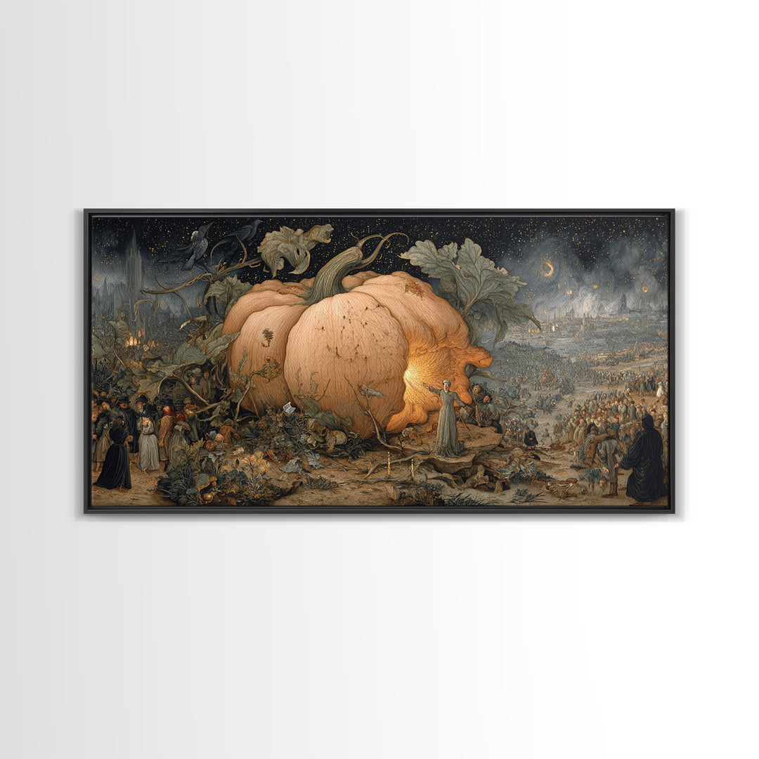The Cosmic Pumpkin God, Northern Renaissance Horror, Wide Panoramic Art, Dark Fantasy Wall Art, Canvas Print, Halloween Wall Art