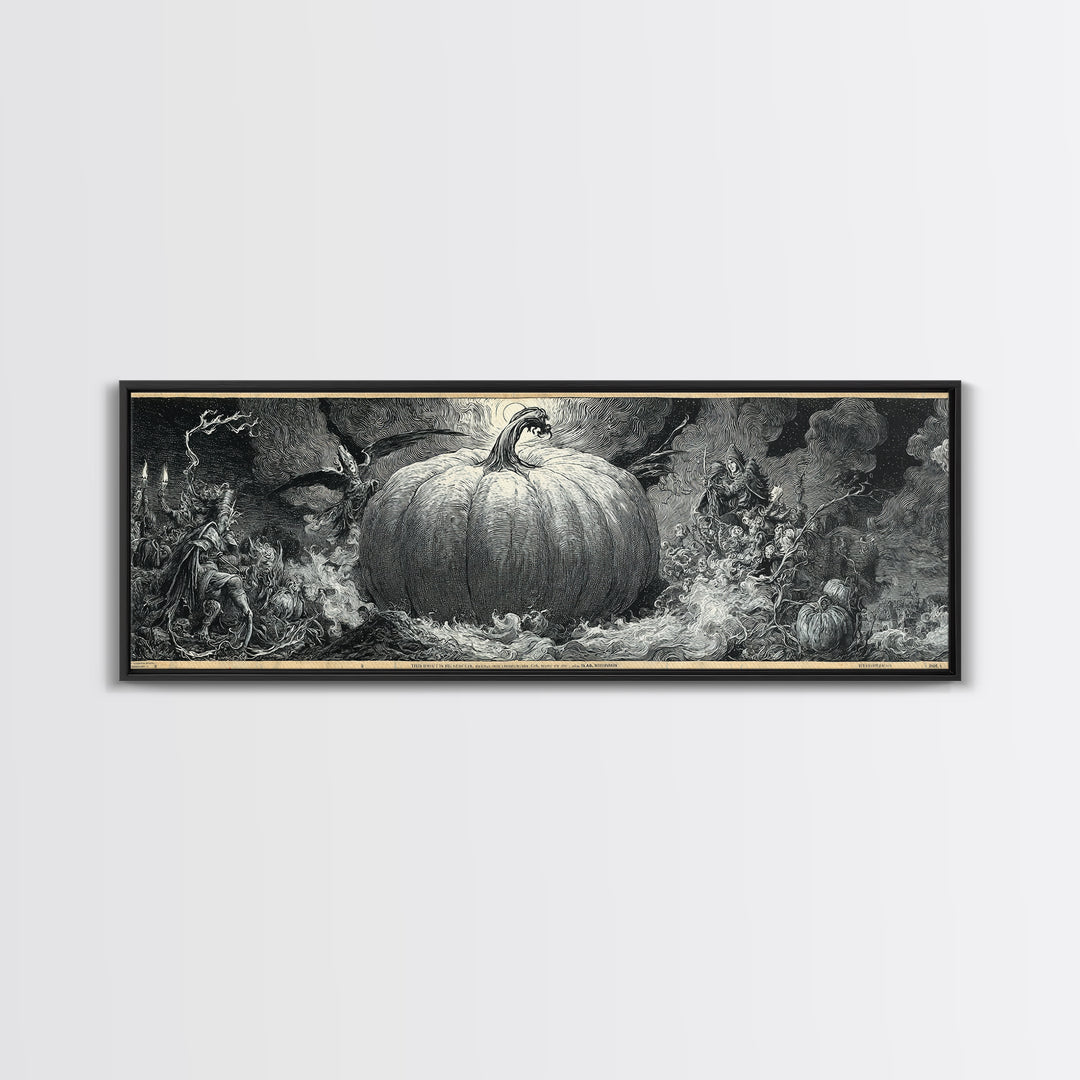 The Cosmic Pumpkin God, Renaissance Engraving Art, Extra Wide Wall Art, Macabre Wall Art, Framed Canvas Print, Halloween Wall Art