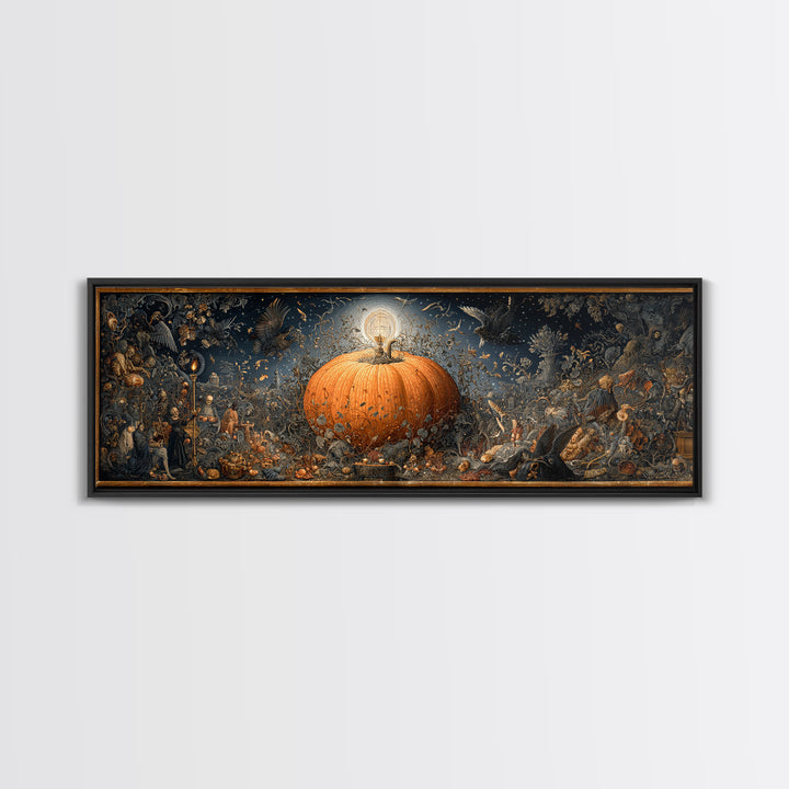 The Cosmic Pumpkin God, Danse Macabre Art, Extra Wide Wall Art, Gothic Horror Wall Art, Framed Canvas Print