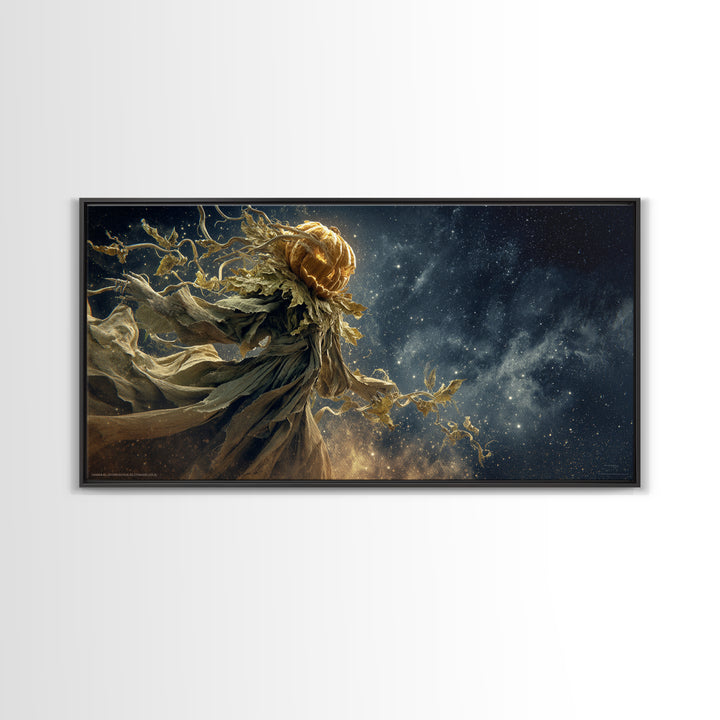 The Cosmic Pumpkin God, Visionary Gothic Art, Wide Panoramic Art, Dark Fantasy Wall Art, Framed Canvas Print, Halloween Wall Art