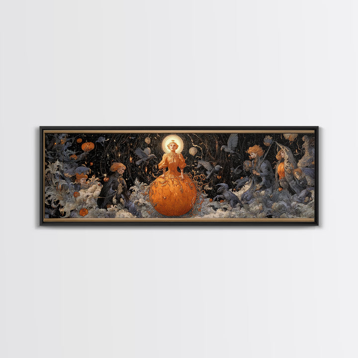 The Cosmic Pumpkin God, Symbolist Death Art, Extra Wide Wall Art, Gothic Horror Wall Art, Framed Canvas Print, Halloween Wall Art