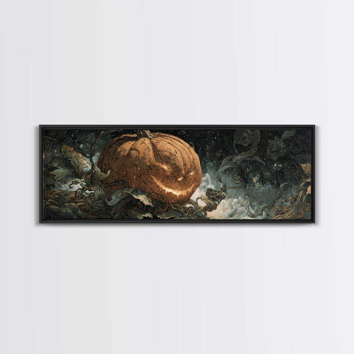 The Cosmic Pumpkin God, Dark Symbolist Art, Extra Wide Wall Art, Dark Fantasy Wall Art, Canvas Print, Halloween Wall Art