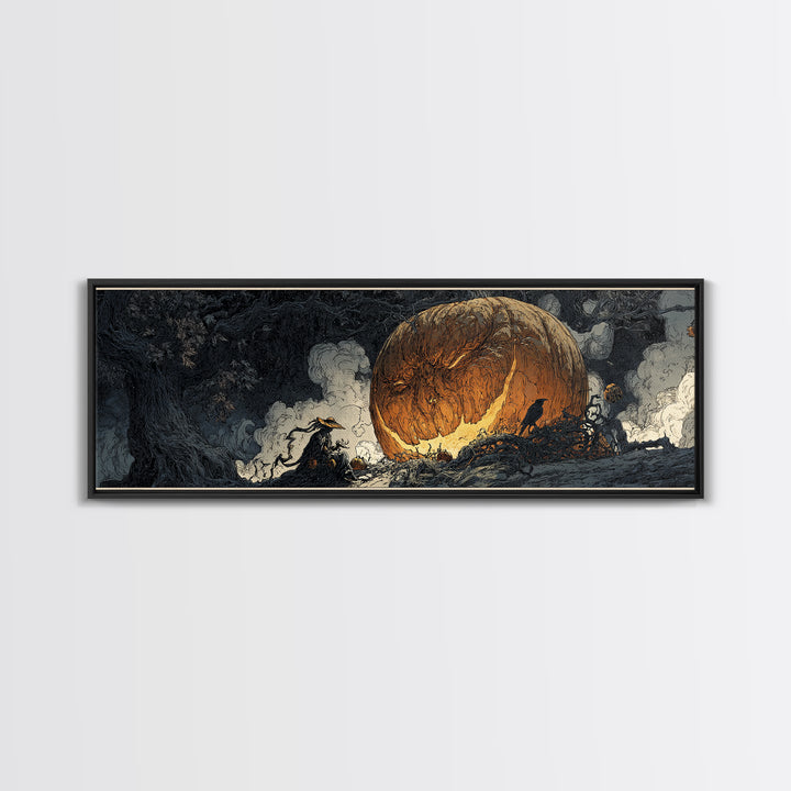 The Cosmic Pumpkin God, Gothic Storybook Art, Extra Wide Wall Art, Dark Fantasy Wall Art, Framed Canvas Print, Halloween Wall Art
