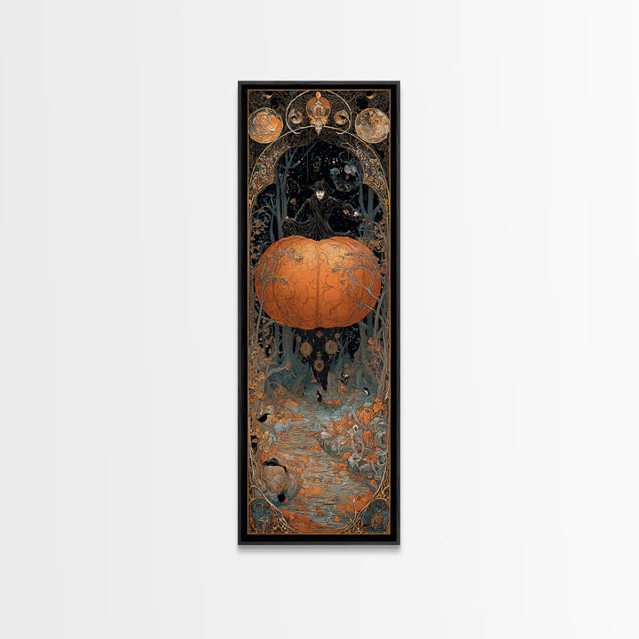 The Cosmic Pumpkin God, Stained Glass Gothic Art, Tall Narrow Wall Art, Dark Fantasy Wall Art, Canvas Print, Halloween Wall Art