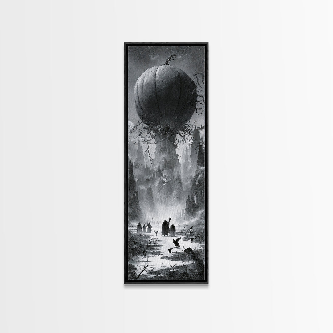 The Cosmic Pumpkin God, Surreal Apocalyptic Art, Tall Narrow Wall Art, Dark Halloween Decor, Canvas Print, Halloween Wall Art