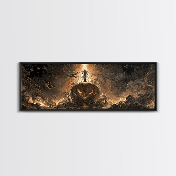 The Cosmic Pumpkin God, Biomechanical Horror Art, Extra Wide Wall Art, Dark Fantasy Wall Art, Canvas Print, Halloween Wall Art