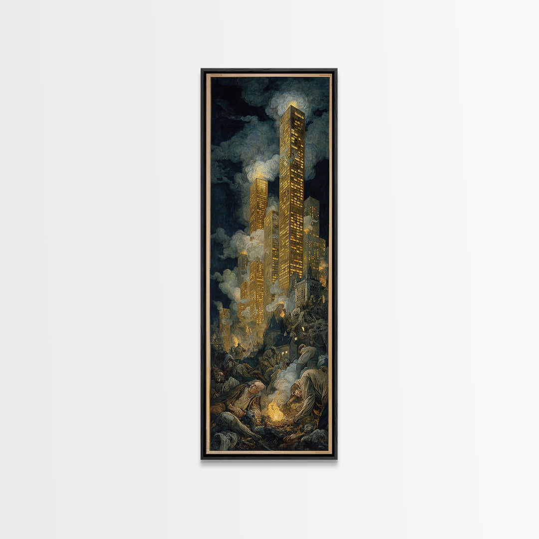 The Haunted City Skyline, Dark Renaissance Art, Tall Narrow Wall Art, Gothic Horror Wall Art, Canvas Print, Halloween Wall Art