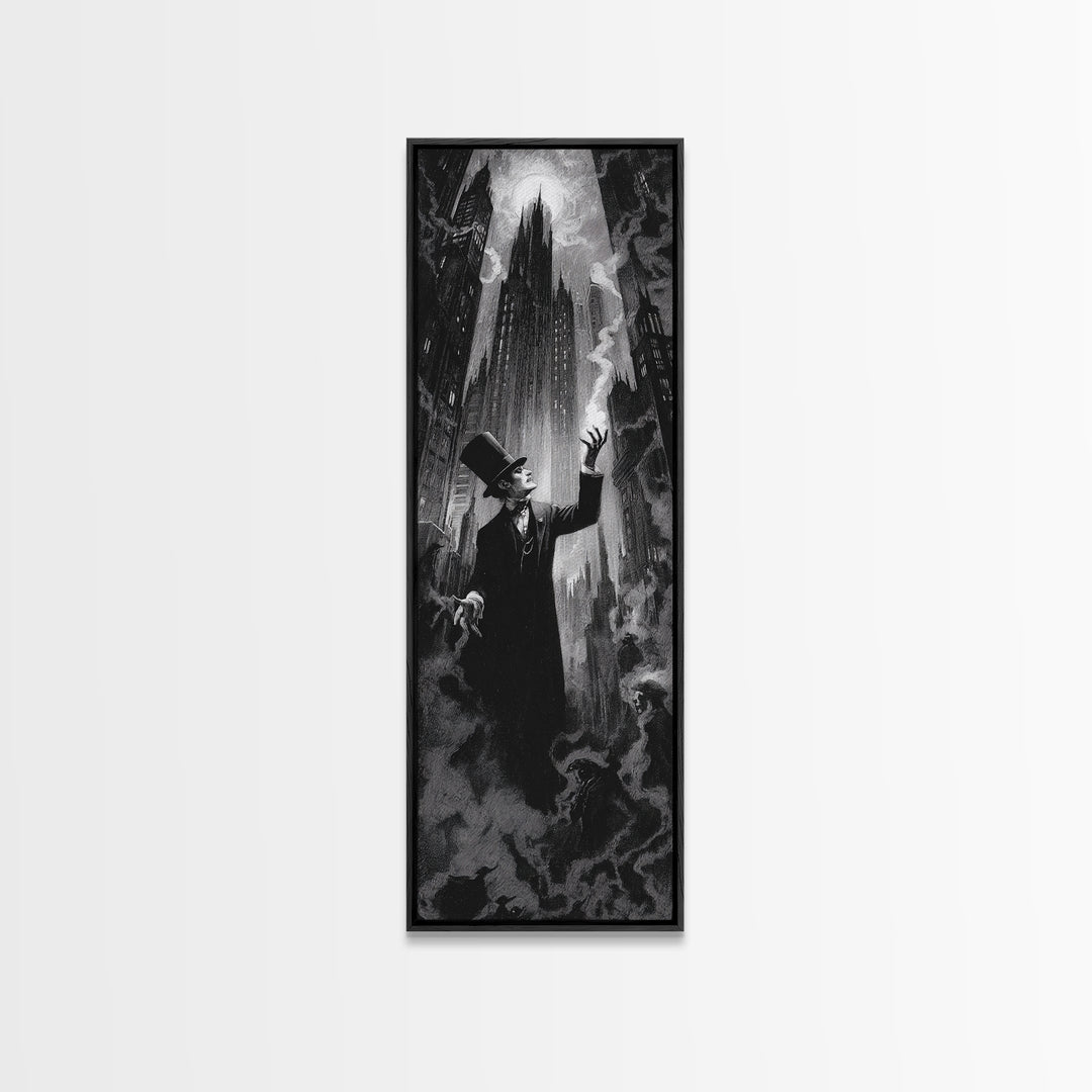 The Haunted City Skyline, Dark Romantic Horror Art, Tall Narrow Wall Art, Macabre Wall Art, Canvas Print, Halloween Wall Art