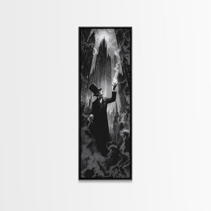 The Haunted City Skyline, Dark Romantic Horror Art, Tall Narrow Wall Art, Macabre Wall Art, Canvas Print, Halloween Wall Art