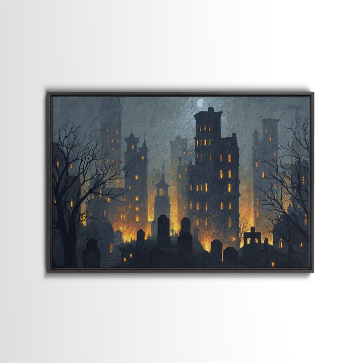 The Haunted City Skyline, Romantic Gothic Landscape, Landscape Wall Art, Dark Fantasy Wall Art, Framed Canvas Print
