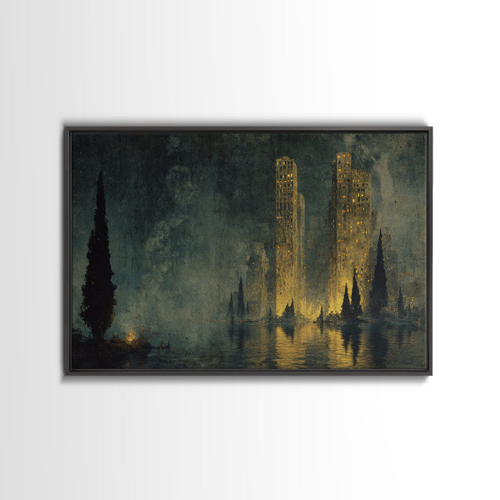 The Haunted City Skyline, Symbolist Gothic Landscape, Landscape Wall Art, Dark Fantasy Wall Art, Canvas Print, Halloween Wall Art