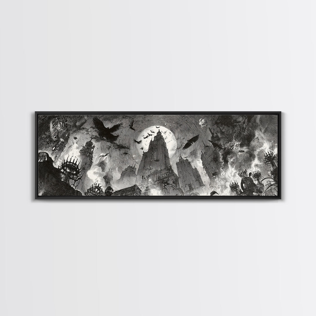 The Haunted City Skyline, Decadent Gothic Art, Extra Wide Wall Art, Macabre Wall Art, Canvas Print, Halloween Wall Art