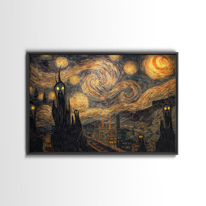 The Haunted City Skyline, Expressionist Gothic Art, Landscape Wall Art, Dark Halloween Decor, Canvas Print, Halloween Wall Art