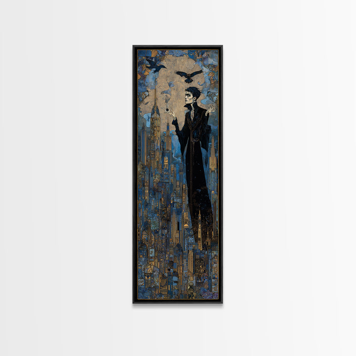 The Haunted City Skyline, Stained Glass Gothic Art, Tall Narrow Wall Art, Dark Halloween Decor, Canvas Print, Halloween Wall Art