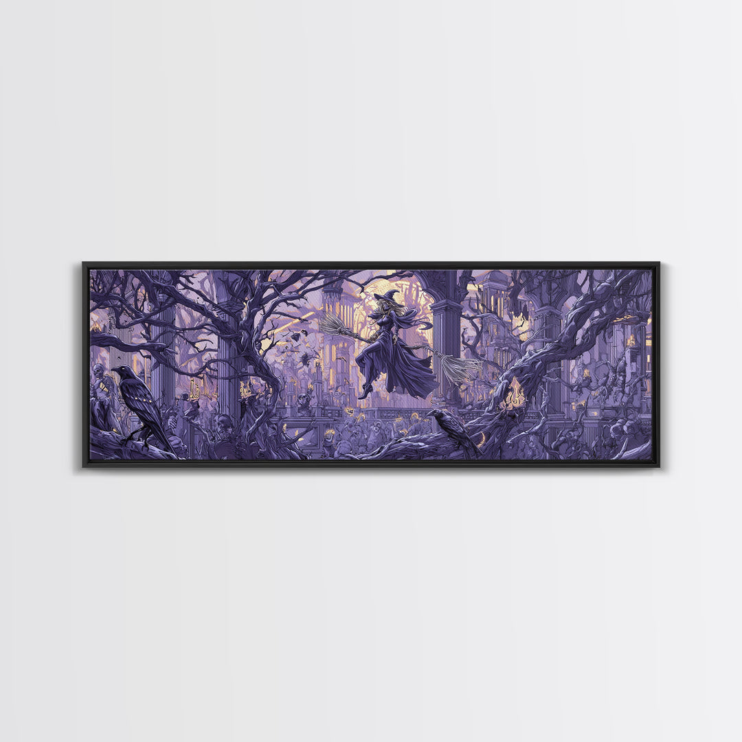 The Cyberpunk Witch, Danse Macabre Art, Extra Wide Wall Art, Dark Fantasy Wall Art, Canvas Print, Halloween Wall Art