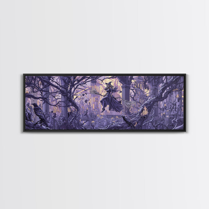 The Cyberpunk Witch, Danse Macabre Art, Extra Wide Wall Art, Dark Fantasy Wall Art, Canvas Print, Halloween Wall Art