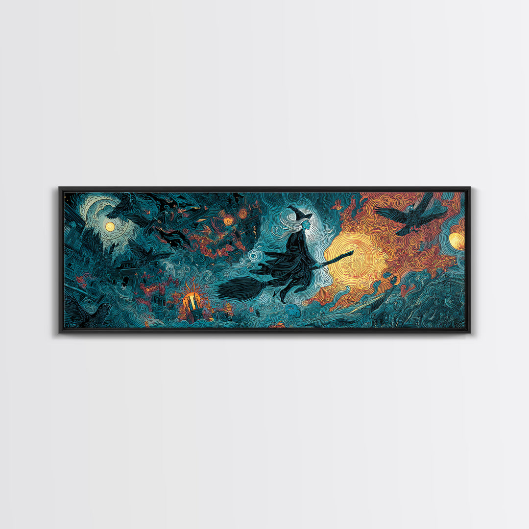 The Cyberpunk Witch, Visionary Gothic Art, Extra Wide Wall Art, Dark Fantasy Wall Art, Canvas Print, Halloween Wall Art