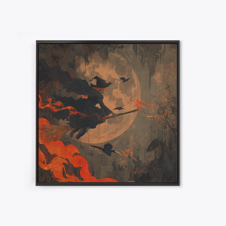 The Cyberpunk Witch, Symbolist Dream Art, Square Wall Art, Gothic Horror Wall Art, Canvas Print, Halloween Wall Art, Halloween Decor