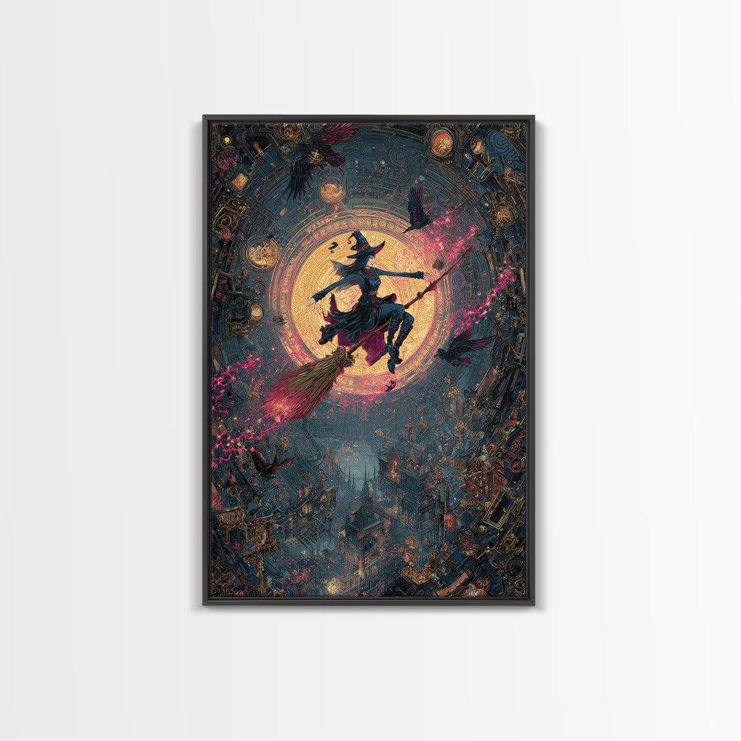 The Cyberpunk Witch, Ornate Symbolist Art, Vertical Wall Art, Macabre Wall Art, Framed Canvas Print, Halloween Wall Art