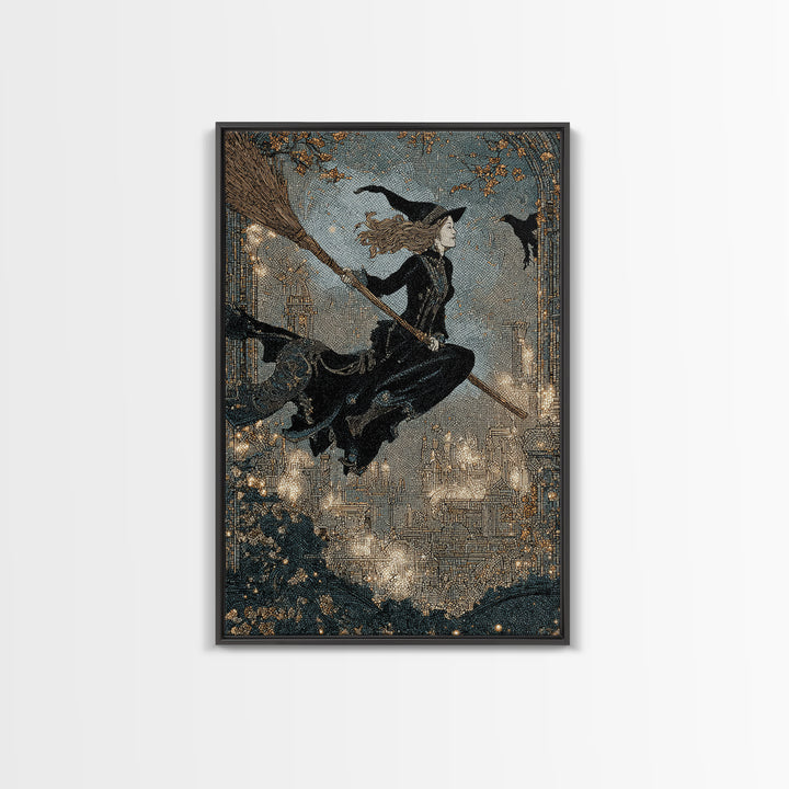The Cyberpunk Witch, Symbolist Death Art, Vertical Wall Art, Dark Fantasy Wall Art, Framed Canvas Print, Halloween Wall Art